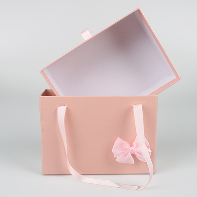 Custom Logo Roze Kleur Kartonnen Laaier Geschenkdoos Met Roze Ribbon Luxe Geschenkdozen