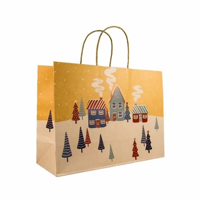 Custom Logo Winkelen Kraft Paper Bag Met Handvat Vakantie Kerstcadeau Paper Bag