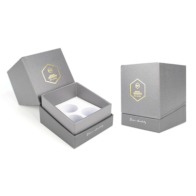 Luxe grijze kartonnen dozen Custom EVA Gold Stamping Cosmetic Paper Packaging