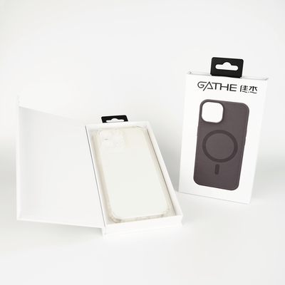 Leeg mobiele mobiele telefoon koffer verpakkingsdoos met hanger, glijden uit stijve papier laken doos verpakking