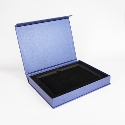 Custom Logo Blauwe Clamshell opslagdozen Geschenkboek Vorm Verpakkingsdoos Met EVA Tray