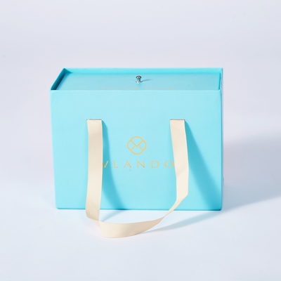 Luxe verpakking blauwe schuifkast aanpassen tassen cadeaubon pakket met lint handvat
