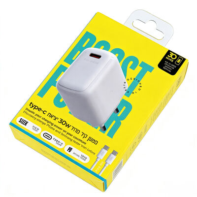 Custom Logo Printed 30W USB-C Charger Verpakkingsdoos met Blister Hook Window voor telefoonladers